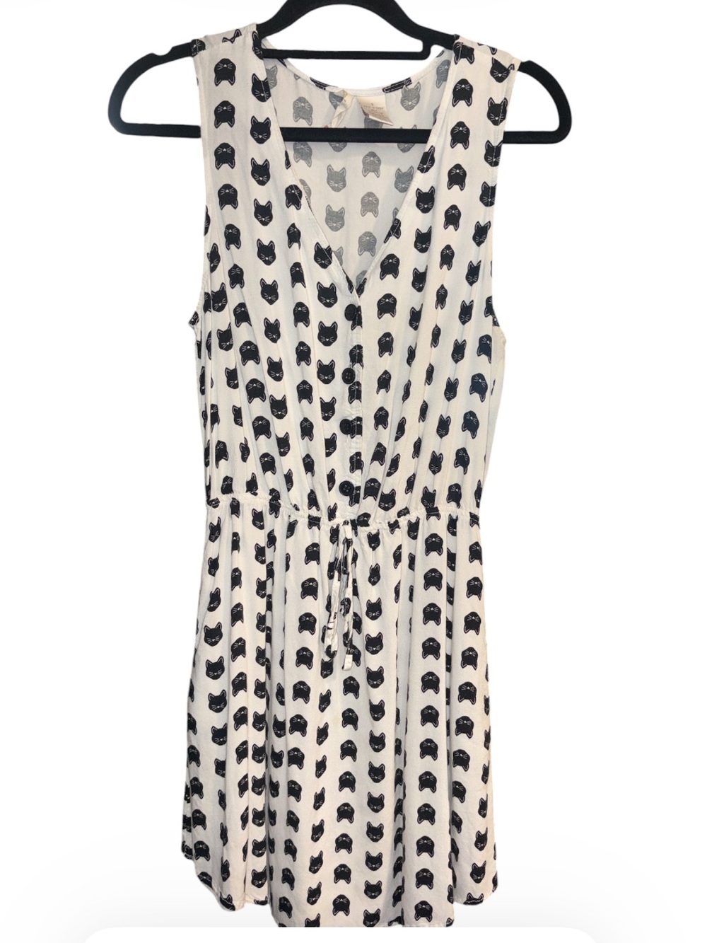 Mimi Chica Sleeveless All Over Black Cat 🐈⬛ Print V-Neck Half Button Down Dress